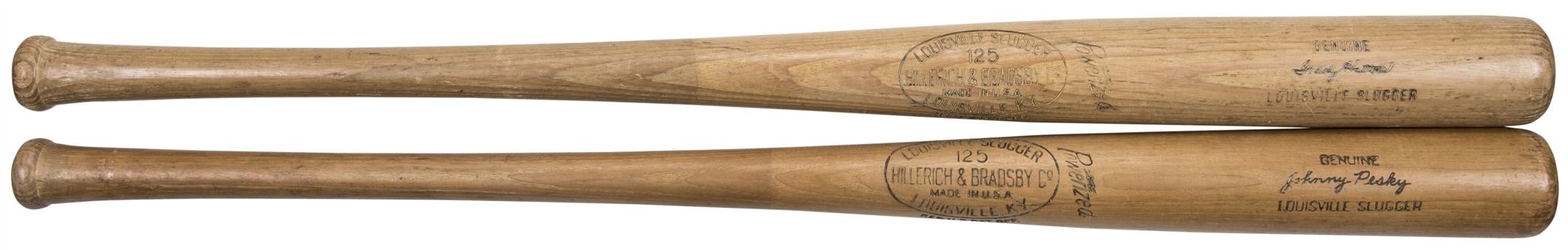 Lot of (2) Game Used Bats: Hatton & Pesky (PSA/DNA)